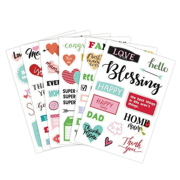 LUCKYLIFETT 6-piece Family Themed Memory Album Decoration Notebook Scrapbook Stickers