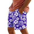 LUCKYW Mens Hawaiian Casual 5" Cotton Linen Printed Shorts Elastic