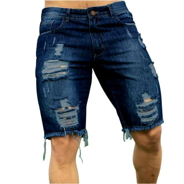 LUCKYW Mens Jean Shorts Distressed Ripped Denim Shorts Summer Casual Classic Straight Short Jeans Dark Blue M