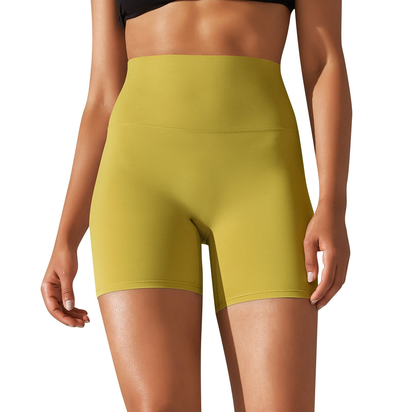 LUCKYW Women's High Waisted Biker Shorts, 4"/ 6" Black Gym Athletic Workout Yoga Shorts for Women Yellow XS