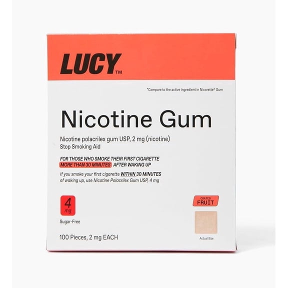 LUCY Nicotine Gum, Stop Smoking Aid and Withdrawal Support, Fruit Flavor, 4mg 100ct pack
