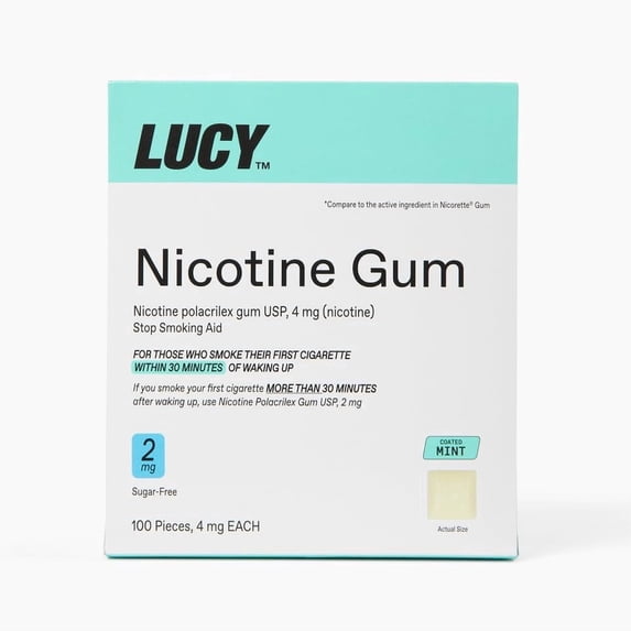 LUCY Nicotine Gum, Stop Smoking Aid and Withdrawal Support, Mint Flavor, 2mg 100ct pack
