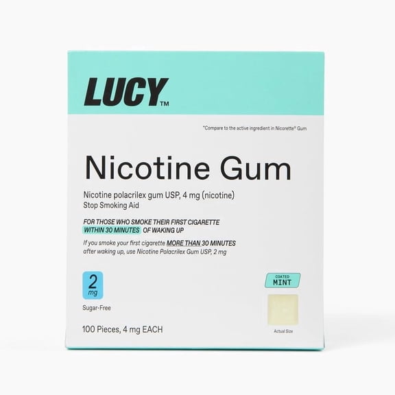 LUCY Nicotine Gum, Stop Smoking Aid and Withdrawal Support, Mint Flavor, 2mg 100ct pack