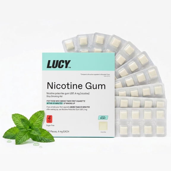 LUCY Nicotine Gum, Stop Smoking Aid and Withdrawal Support, Mint Flavor, 4mg 100ct pack