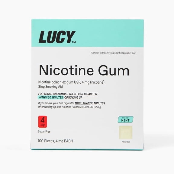 LUCY Nicotine Gum, Stop Smoking Aid and Withdrawal Support, Mint Flavor, 4mg 100ct pack