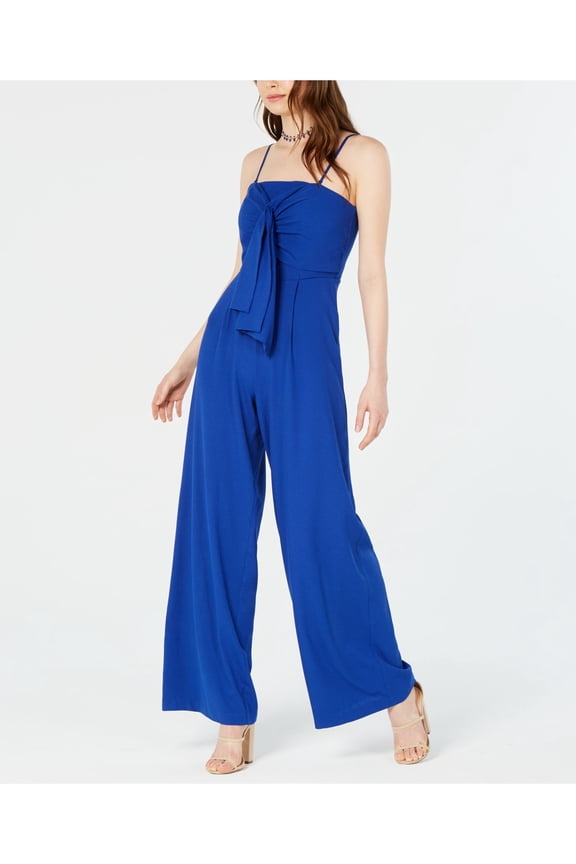 Womens Blue Sleeveless Square Neck Wide Leg Jumpsuit Size: M