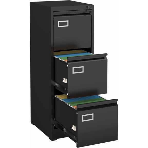 LUCYPAL 3 Drawer File Cabinet,Metal Filing Cabinet with Lock for Letter/Legal/A4 Files,Vertical Locking File Cabinets for Home Office,Assembly Required(Black)