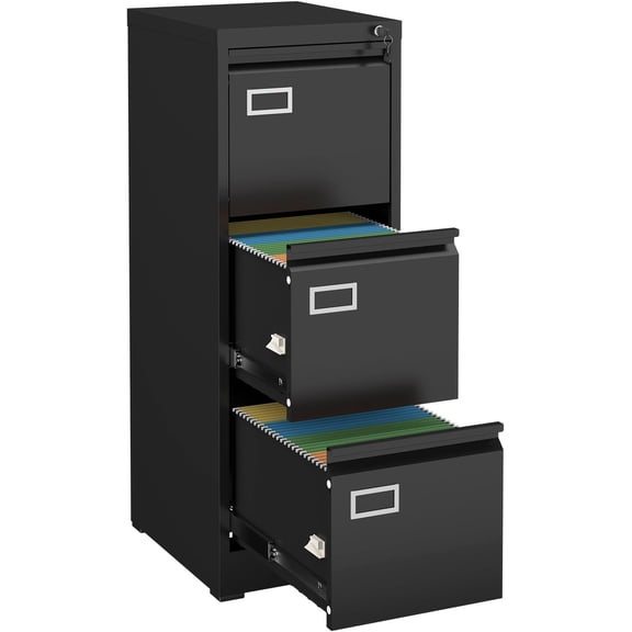 LUCYPAL 3 Drawer File Cabinet,Metal Filing Cabinet with Lock for Letter/Legal/A4 Files,Vertical Locking File Cabinets for Home Office,Assembly Required(Black)