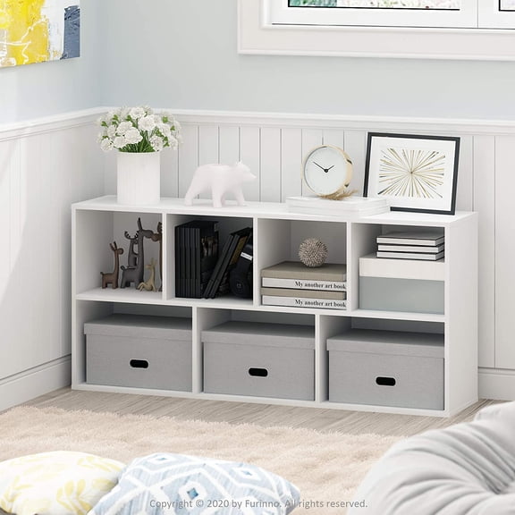 LUDER 7-Cube Bookshelf, White Modern Storage Unit for Living Room Bedroom Office