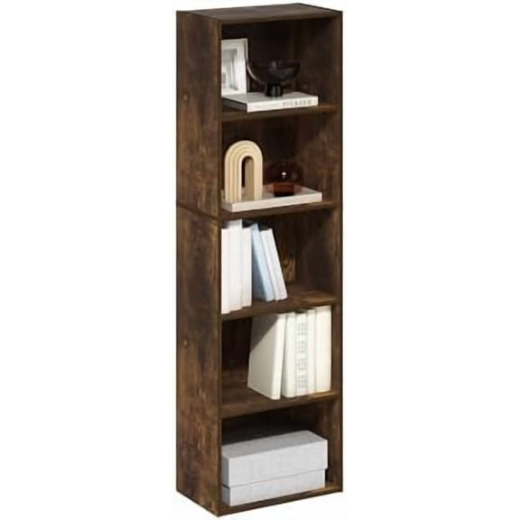 LUDER Book Shelf, 5-Tier Bookshelf, Bookcase, 9.4" x 15.8" x 52", for Living Room, Bedroom, Home Office, Amber Pine