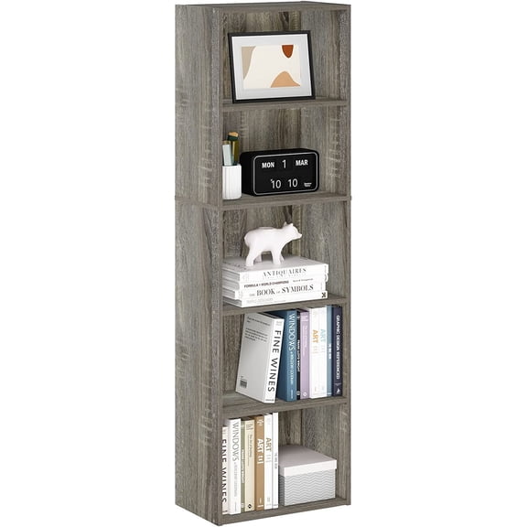 LUDER Book Shelf, 5-Tier Bookshelf, Bookcase with Open Shelves, 9.4 x 15.8 x 52, Easy Assembly, for Living Room, Bedroom, Home Office, French Oak