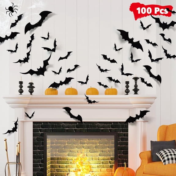 100pcs Bats Halloween Decorations: Halloween Bats Wall Décor Bat Stickers Decals PVC 3D Wall Bat Scary Stickers Halloweens Party Decorations Indoor Outdoor DIY Home Window Door Décor