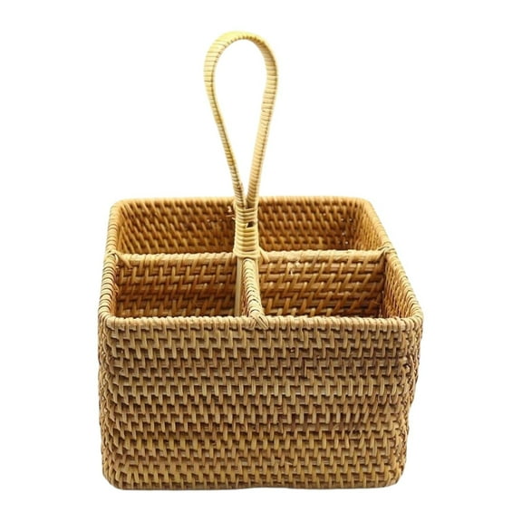 LUDJSKZ Hot Sale Utensil Holder Kitchen Gadgets Utensil Holder Condiment Organizer Container Basket with 4 Compartments Tableware Storage Holder Rattan Woven for Dining Room Large Square