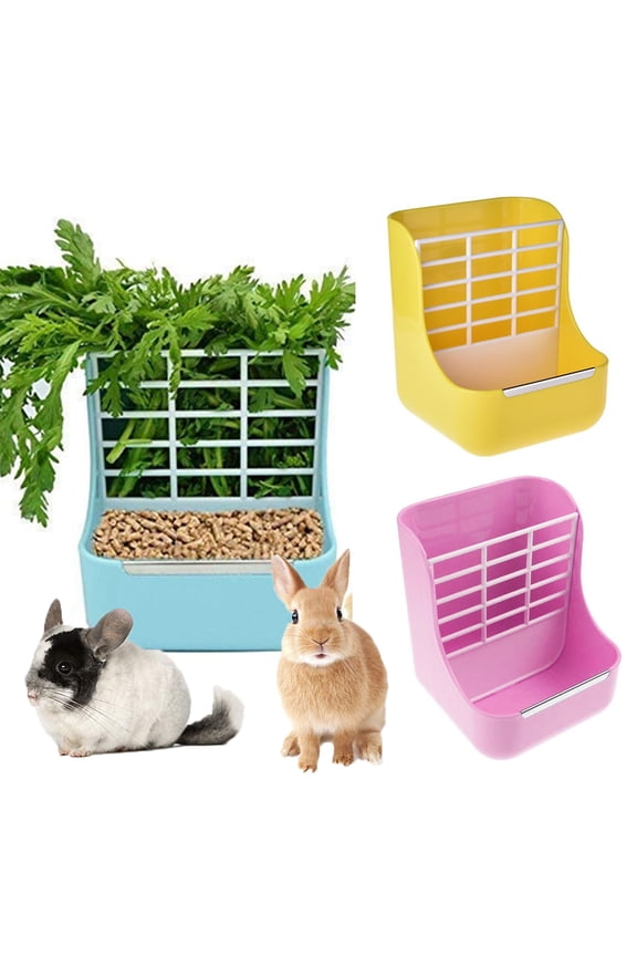 LUDLZ 2 in 1 Rabbit Hay Food Feeder with Stainless Steel Edge for Pets, Solid