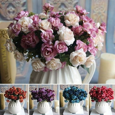 LUDLZ Artificial Roses Flowers 157" Faux Silk Red Rose Wedding Bouquet (Count 15)