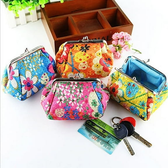 LUDLZ Coin Purse, Embroidered Polyester Fashion Style Cute Flowers, Multicolor