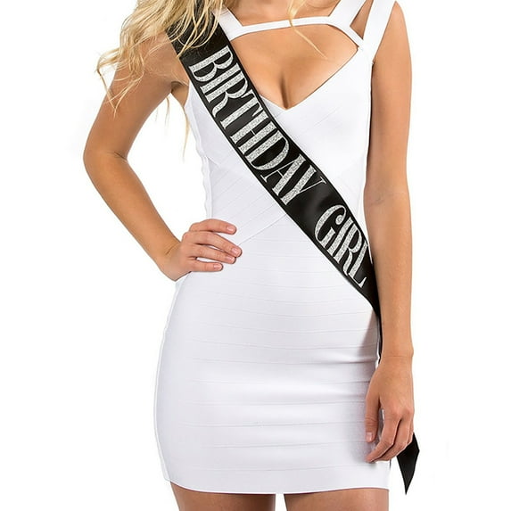 LUDLZ Girl Birthday Sash, Black Satin, 61.42 x 3.74 in
