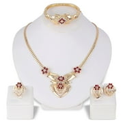 LUDLZ Vintage Flower Jewelry Set, Rhinestone Necklace, Earrings, Ring & Bracelet 4-Piece