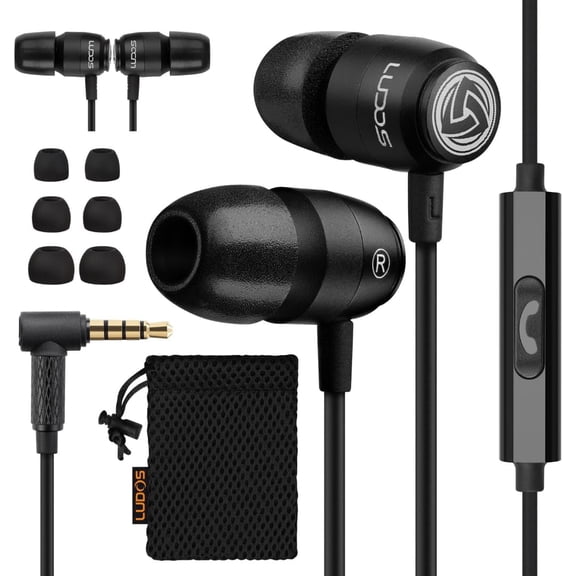 LUDOS Clamor 2 PRO Wired Earbuds in-Ear Headphones, 5 Years Warranty, Earphones with Microphone, Noise Isolating Ear Buds, Memory Foam for iPhone, Samsung, School Students, Kids, Women, Small Ears