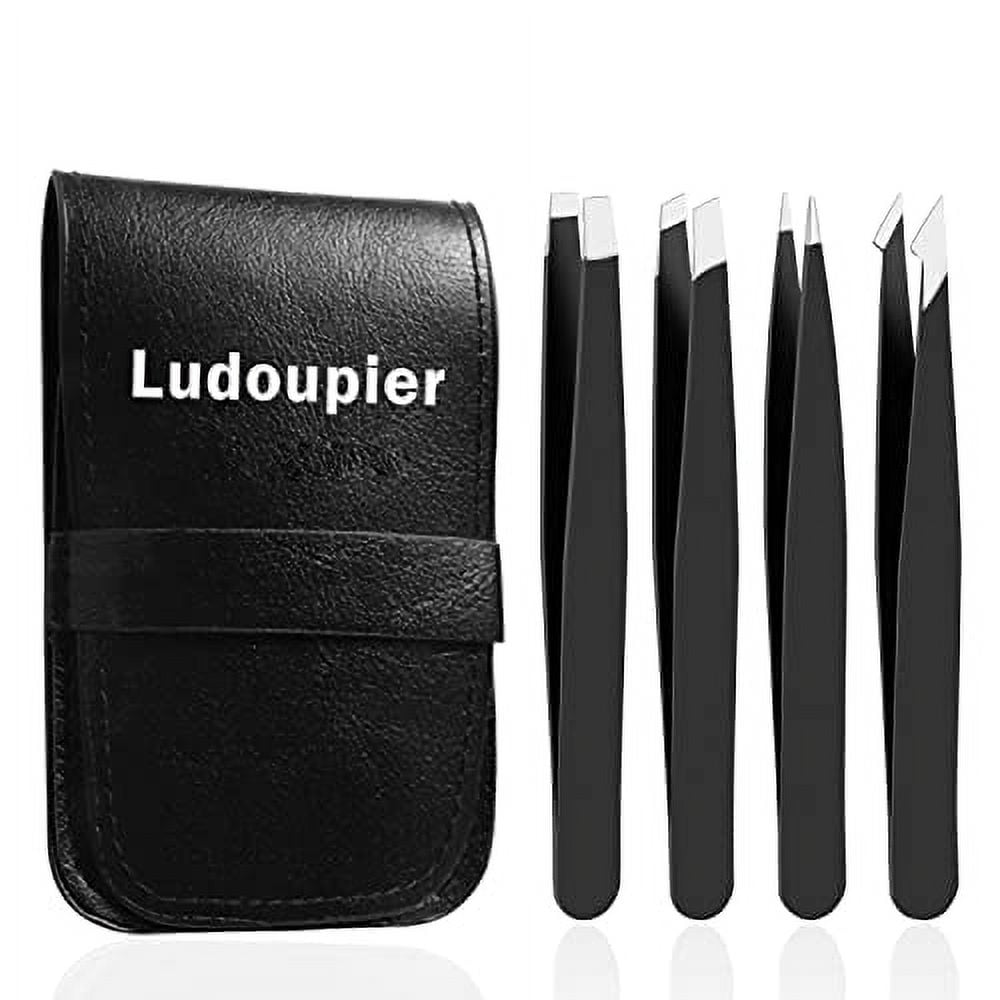 LUDOUPIER [4+1 Pieces] Anti-rust Men, Alloy & Case, Women Hair Hair as Tweezers Great Tweezers Travel for Removal Precision Upgrade Ingrown Multi-purpose Eyebrows Set Professional with Facial