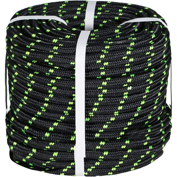 LUDYSHARE 1/2 Inch Polyester Rope Double Braid Pulling Ropes for Swing Tree Work Black 100 Feet