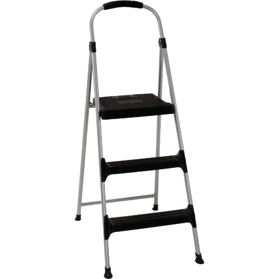 LUDYSHARE 11410PBL2 Signature Series Three Step Steel Step Stool with Plastic Steps