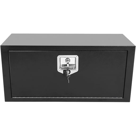 LUDYSHARE 30" Underbody Truck Tool Box, Steel Storage Chest w/Lock, Waterproof Black for Pickup, RV, Trailer