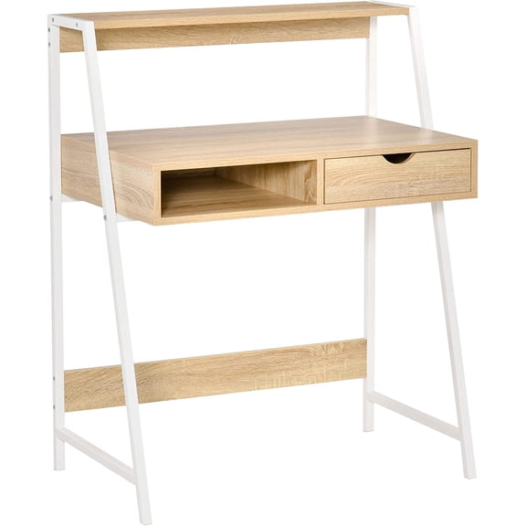 LUDYSHARE 31.5" Home Office Computer Desk with Drawer, Storage Shelf & A-Frame for Small Spaces, Natural