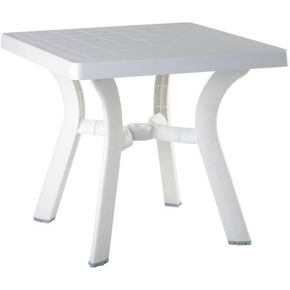 LUDYSHARE 31" Square Resin Patio Dining Table, White, Commercial Grade, Outdoor