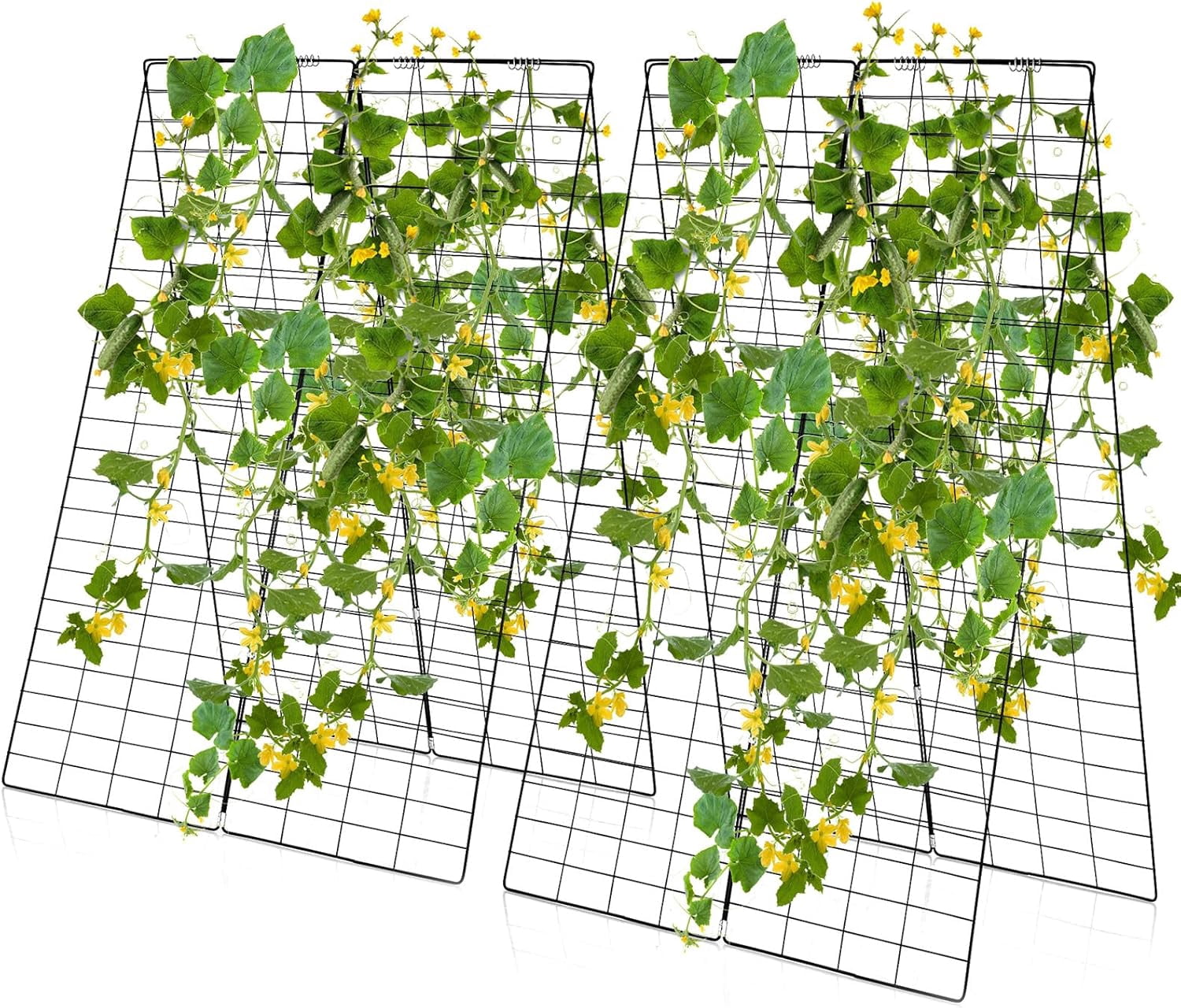 LUDYSHARE 46 x 34 Inch Cucumber Trellis for Garden, 8 PCS Foldable A-Shape Plant Support W/18 Clips, 16 Ground Stakes, 8 Spiral Connectors, 12 Cable Tie, Twist Tie, Garden Trellis for Climbing Plants