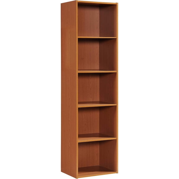 LUDYSHARE 5-Shelf Bookcase Cabinet, Cherry Wood, Versatile Storage for Home/Office