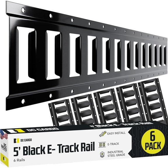 LUDYSHARE 6-Pack 5ft Black E-Track Tie Down Rails for Garage, Van, Trailer - Secure Cargo & Motorcycle/ATV Mounts - 2,000 lbs Load