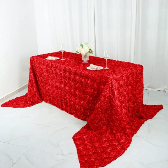 LUDYSHARE 90"x156" Red Satin Rosette Tablecloth for Wedding Party Dining - High-Quality, Elegant