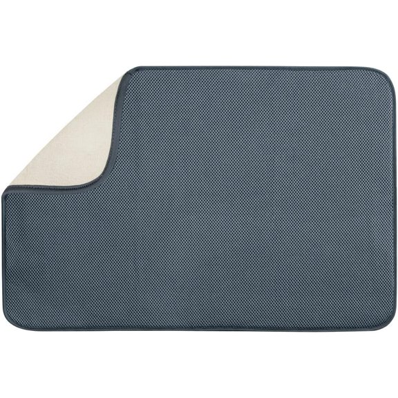 LUDYSHARE Absorbent Microfiber Dish Drying Mat for Kitchen Countertop, Pewter/Ivory, Quick Dry