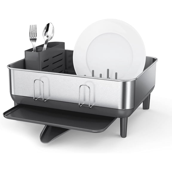 LUDYSHARE Compact Dish Drying Rack, Steel Frame Dishrack for Small Kitchens, 360 Swivel Spout, Anti-Residue, Rust-Proof Stainless Steel