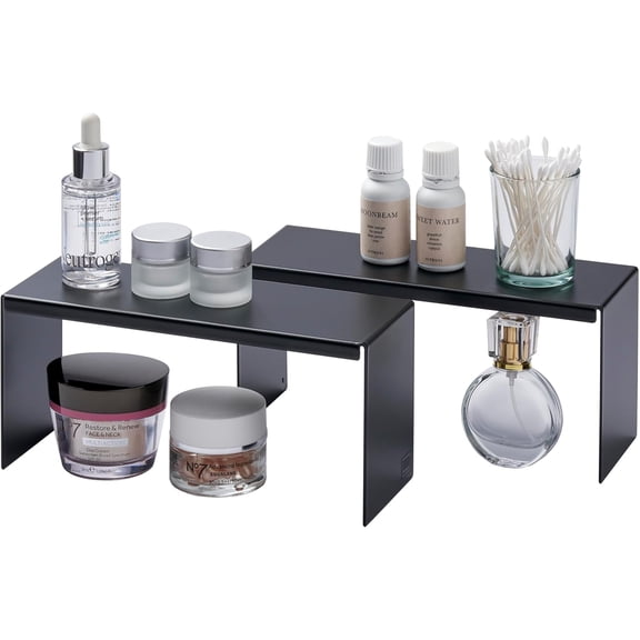 LUDYSHARE Home Tower Medicine Cabinet Vanity Storage Racks Set of 2, Bathroom Mirror Organizer Risers - Steel -