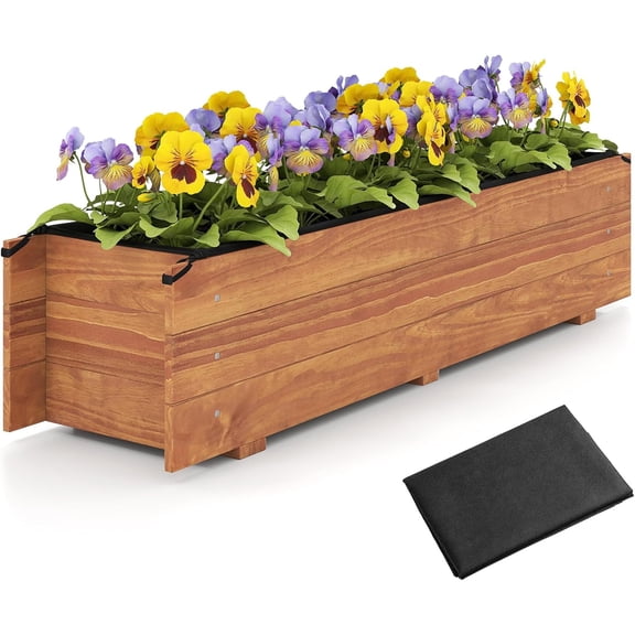 LUDYSHARE Raised Garden Bed, 44" x 11" x 10" Wood Rectangle Planter Box with Drainage Holes, Water-Resistant Paint, Decorative Window Box, Outdoor Garden Bed for Fruit Vegetable Flower Herb, Orange