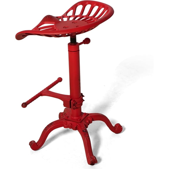 LUDYSHARE Rustic Industrial Bar Stool, Cast Iron Tractor Seat, Adjustable Swivel Counter Height, Farmhouse Metal, 19.7-26.8" Seat
