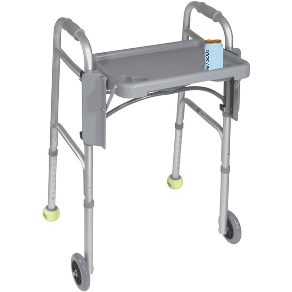 LUDYSHARE Walker Tray w/ Cup Holders, Gray - Universal Folding Design, Easy Install, 12"x16"