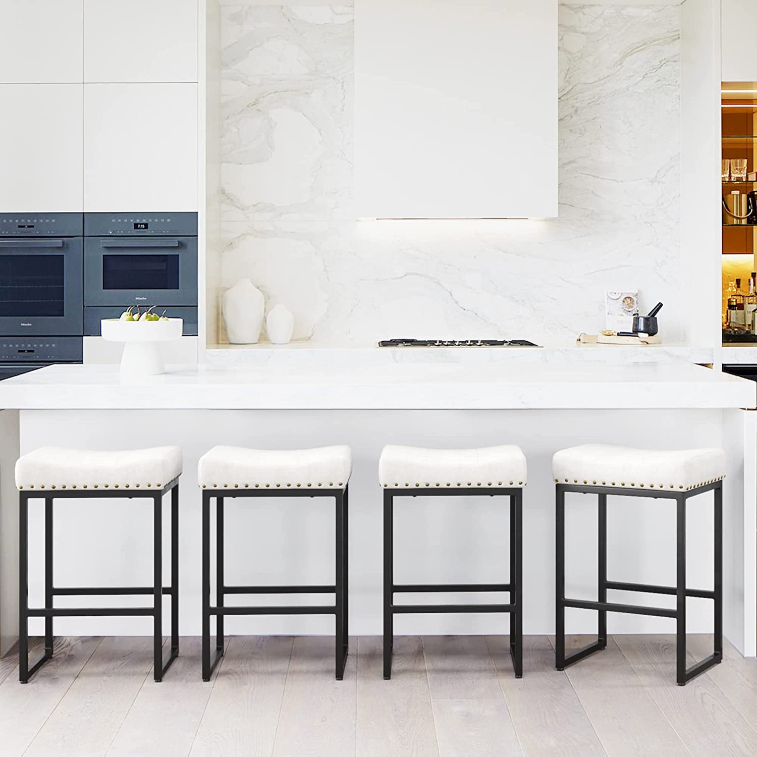 HYHOME Counter Height Stools 24" Square Saddle BarStools Set of 4