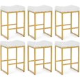 thumbnail image 1 of LUE BONA 24" Saddle Counter Height Bar Stools Set of 6, Modern Faux Leather, for Kitchen,White, 1 of 7