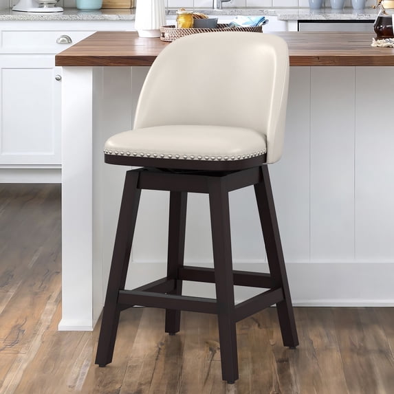 LUE BONA 26'' Swivel Bar Stools, Counter Height Bar Stools with Back & footrest for Kitchen,Beige