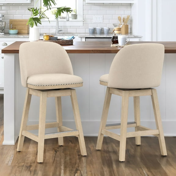 LUE BONA 26'' Swivel Bar Stools Set of 2, Counter Stools with Back & Footrest for Kitchen,Linen