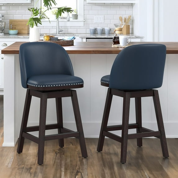 LUE BONA 26'' Swivel Bar Stools Set of 2, Counter Stools with Back & Footrest for Kitchen,Navy Blue