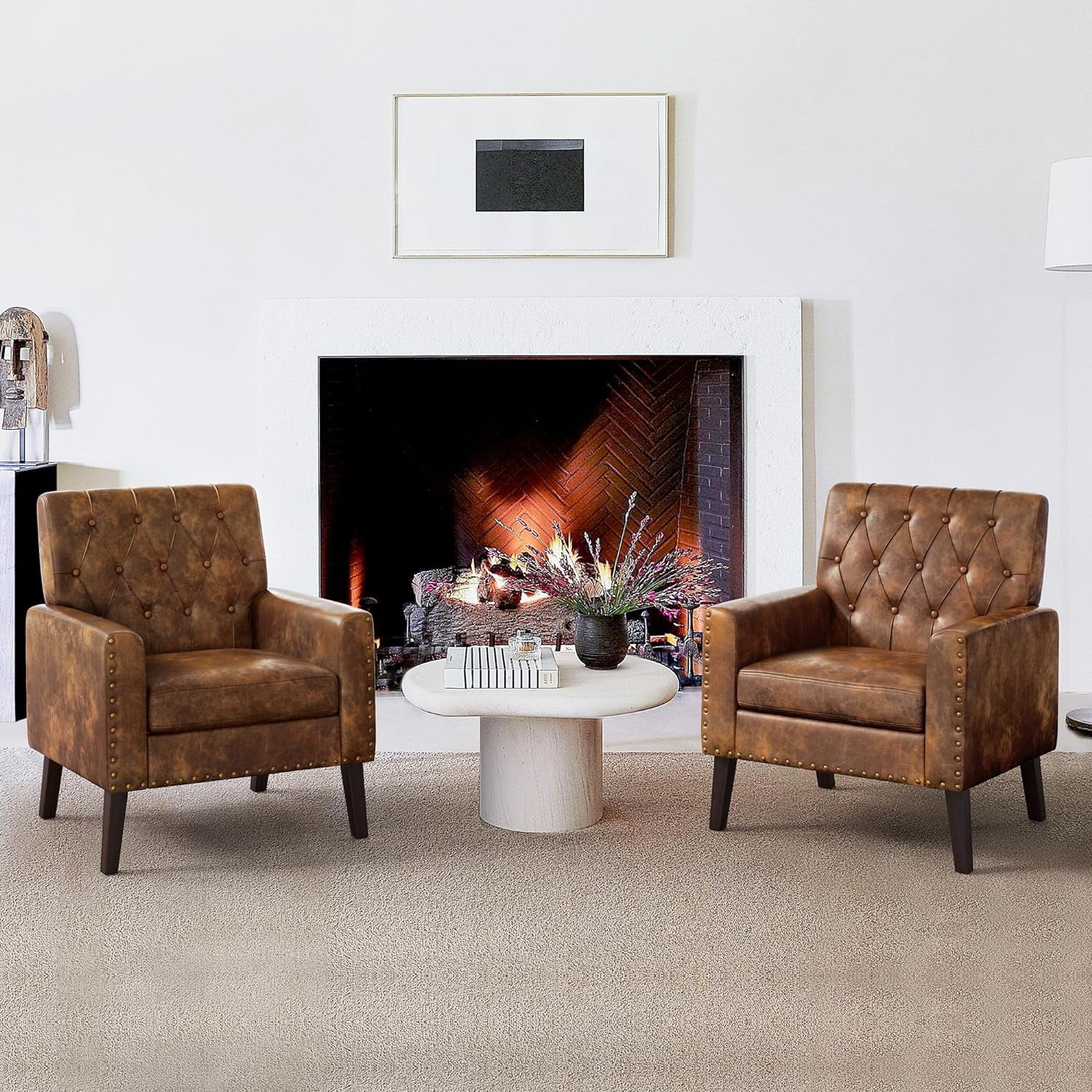 LUE BONA Faux Leather Accent Chairs Set of 2 18.5 H with Arms for Living Room Bedroom