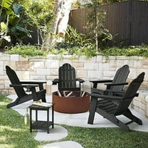 LUE BONA Folding Adirondack Chairs Set of 4,Fire Pit Patio Garden Chair with Cup Holder,Black