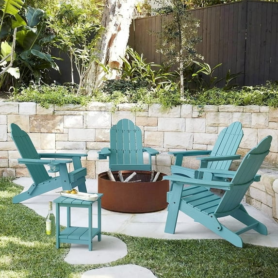 Dycanpo Folding Adirondack Chairs Set of 4,Fire Pit Patio Garden Chair with Cup Holder,Turquoise