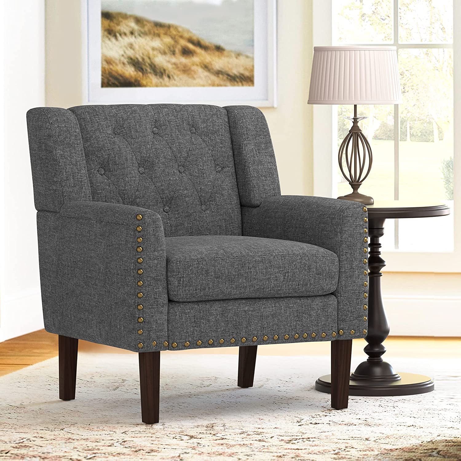 LUE BONA Gray Linen Accent Chair,upholstered Living Room Chair 18.5 ...