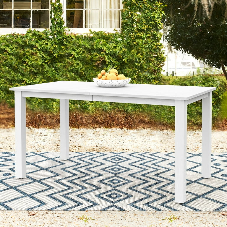 LUE BONA HDPS Outdoor Dining Table Patio Metal Rectangular Table with Wood grain finish for 6 Person White Walmart