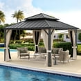 thumbnail image 1 of LUE BONA Hardtop Gazebo with Nettings Curtains,Galvanized Steel Double Roof Pergola,12'x12',Black, 1 of 7